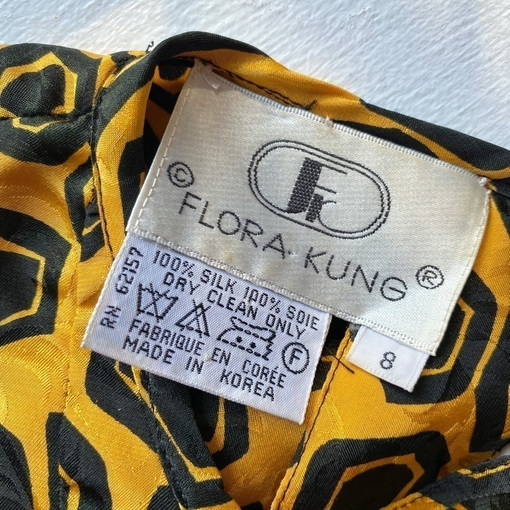 Flora Kung Vintage Geometric Black Squares on Yellow Embossed Long Sleeve Top - Picture 7 of 12